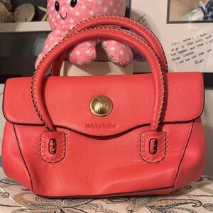Bright Coral Leather Satchel by Haiying Snider